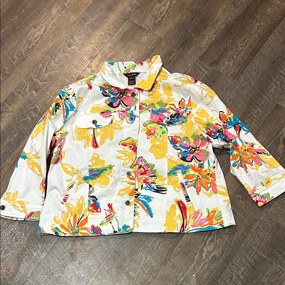 Multiples Women’s Artsy Colorful Floral Shirt Jacket Bright Tropical Size XL‎